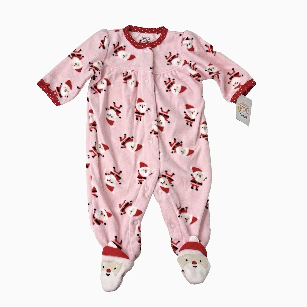 New Carters Fleece Christmas Blanket Sleeper PJs Footie Pajama Girl 3M 1 Piece